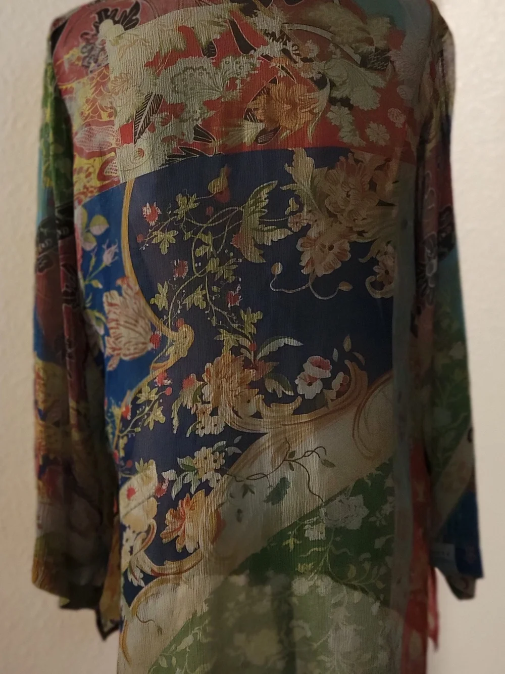 Vintage Citron Santa Monica 100% Silk Semi Sheer Patchwork Floral Blouse XS - Picture 3 of 11